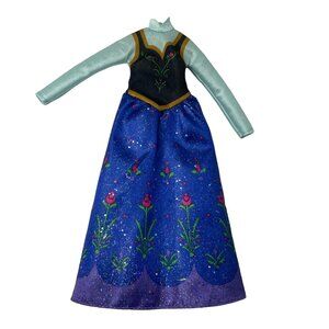 Disney Frozen Anna Doll Dress Costume Sparkly Blue Gown With Floral Pattern